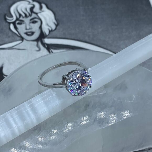 Stainless Steel Round Solitaire CZ Ring Engagement Ring - Picture 2 of 6
